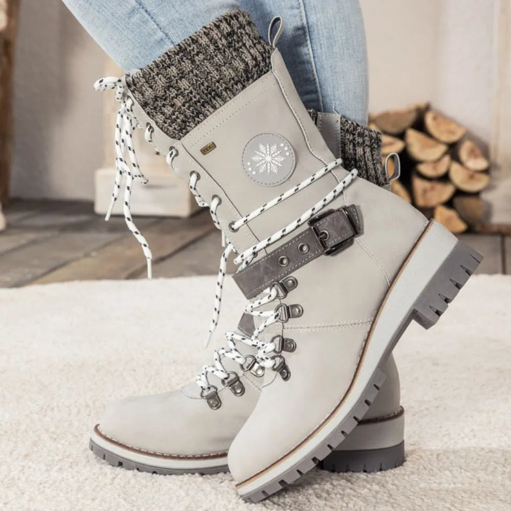Winter Schneestiefel für Damen | Schnürung Strickbündchen