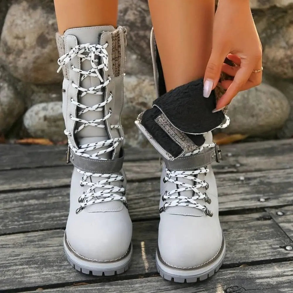 Winter Schneestiefel für Damen | Schnürung Strickbündchen