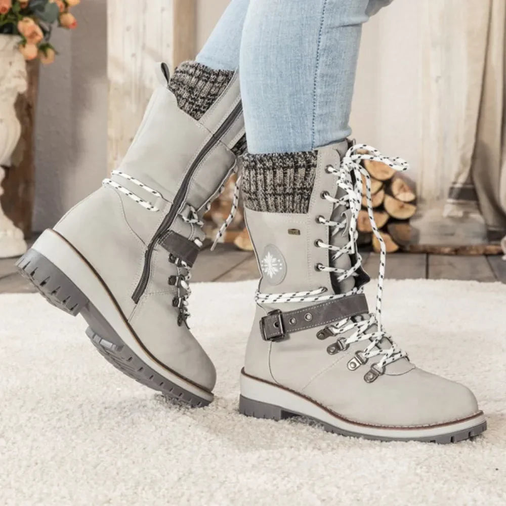 Winter Schneestiefel für Damen | Schnürung Strickbündchen
