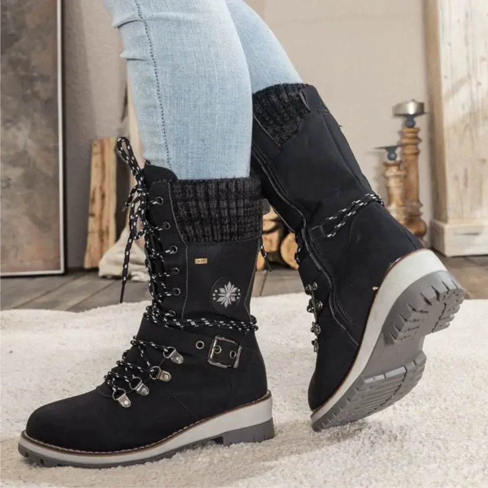 Winter Schneestiefel für Damen | Schnürung Strickbündchen