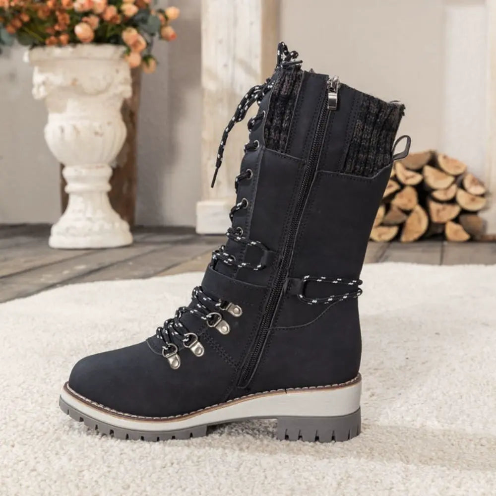 Winter Schneestiefel für Damen | Schnürung Strickbündchen