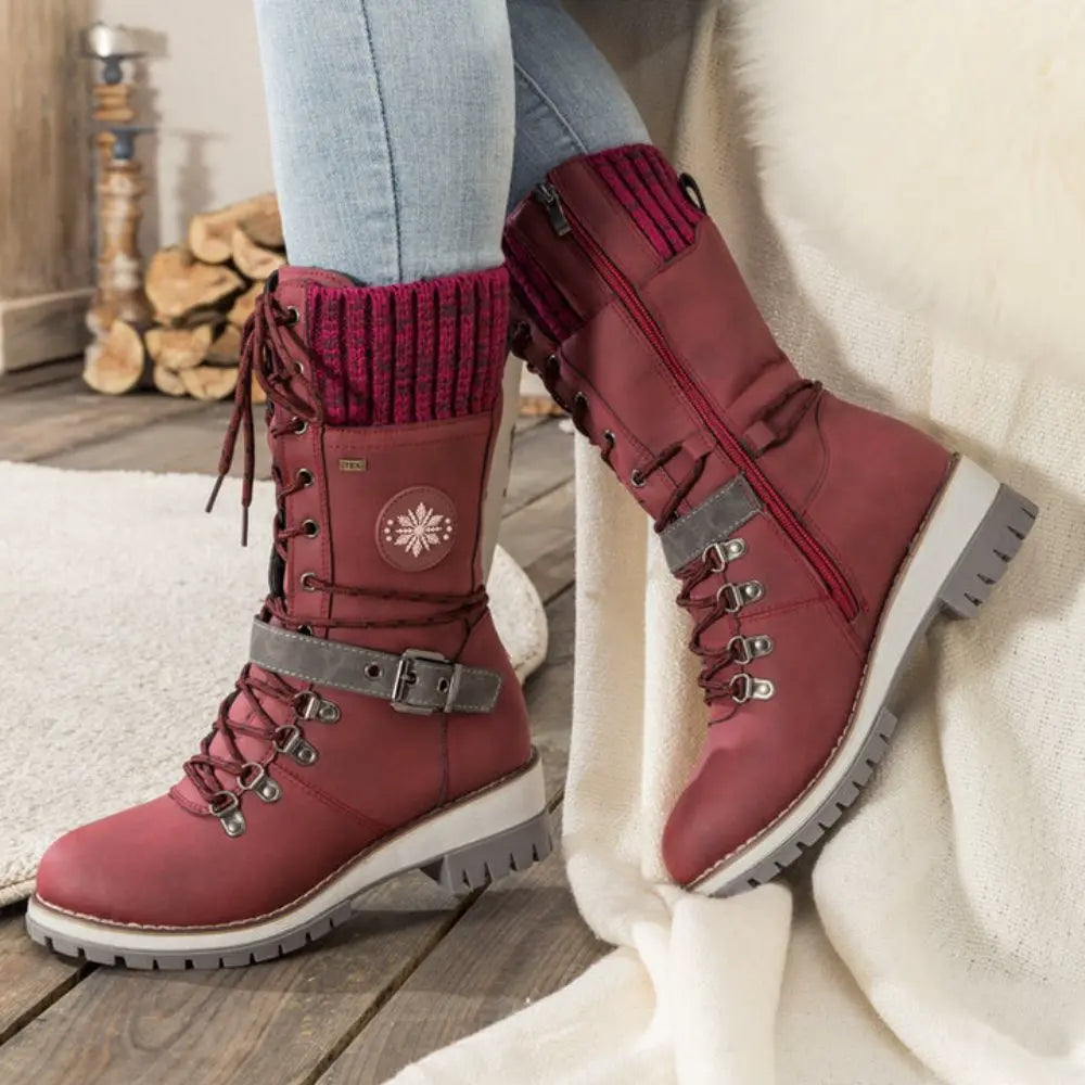 Winter Schneestiefel für Damen | Schnürung Strickbündchen