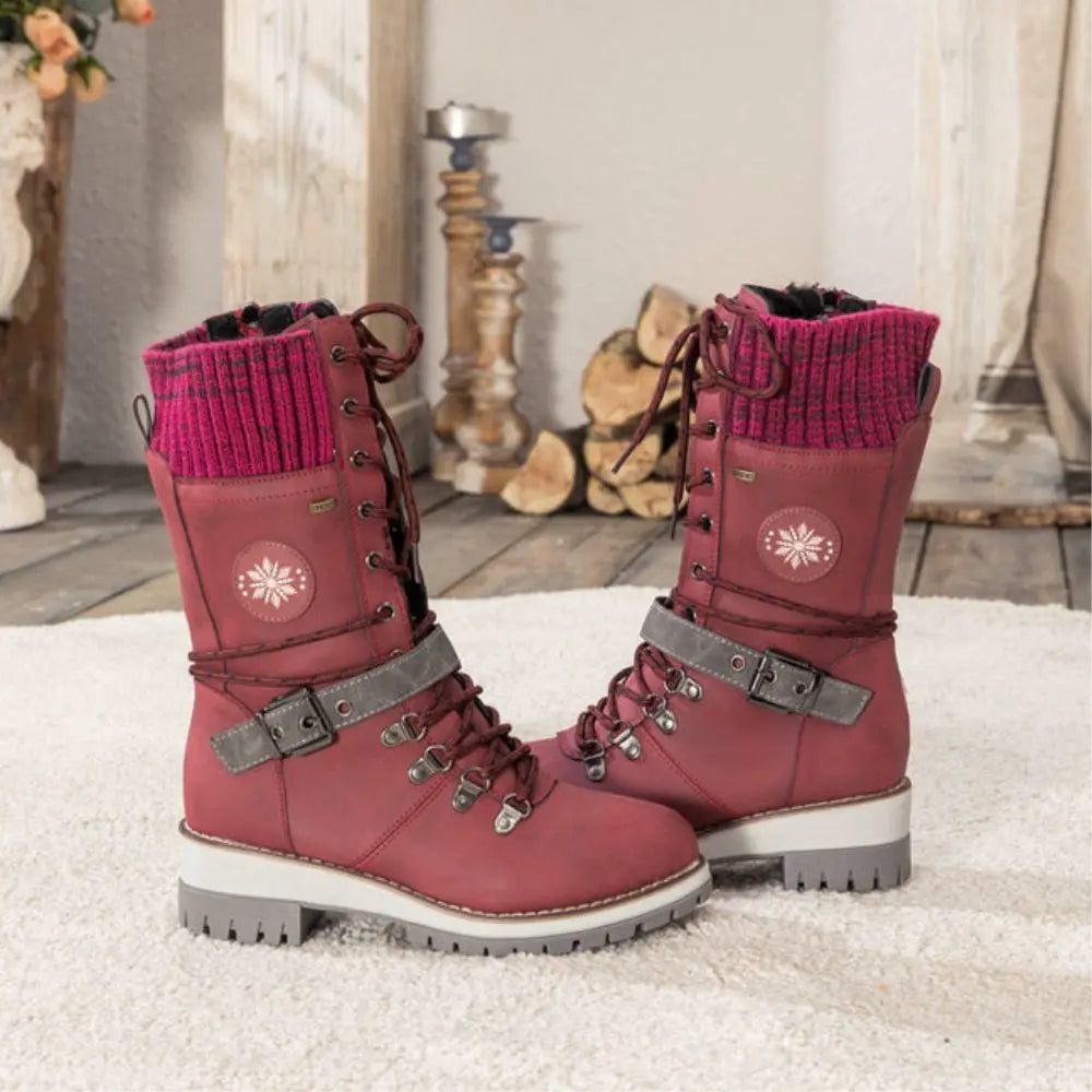 Winter Schneestiefel für Damen | Schnürung Strickbündchen
