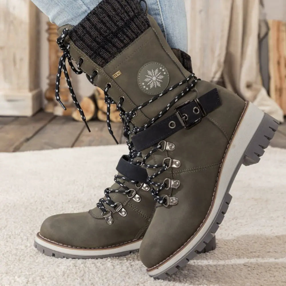 Winter Schneestiefel für Damen | Schnürung Strickbündchen