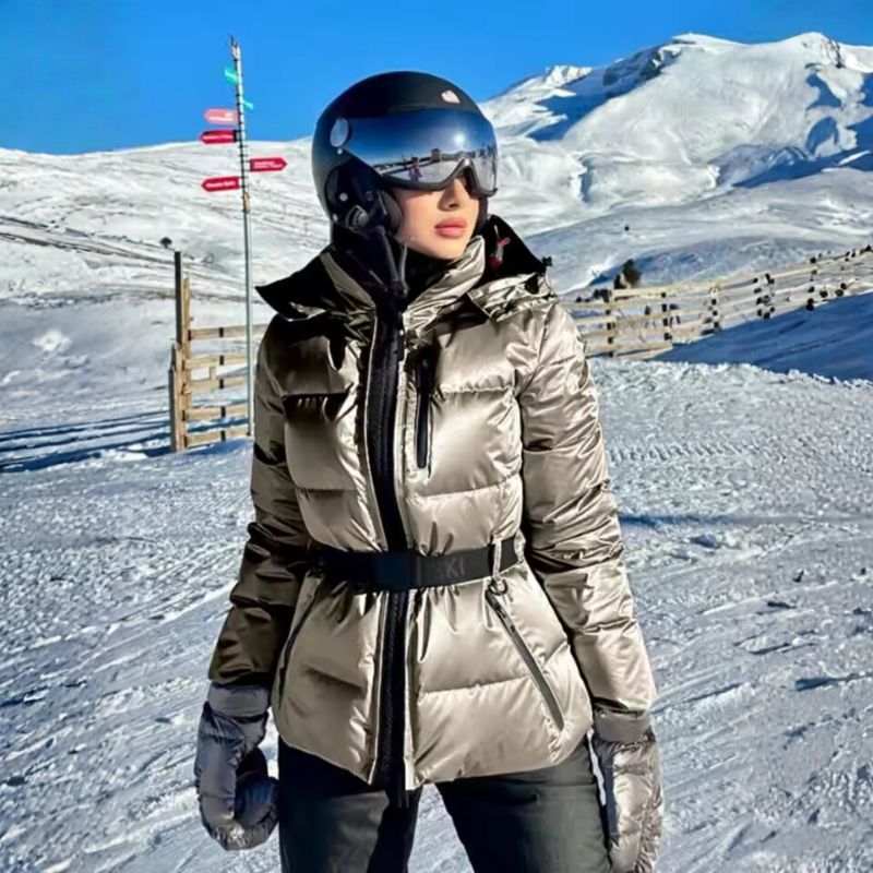 Winterjacke Damen mit Kapuze | Dicke Parka mit Gürtel