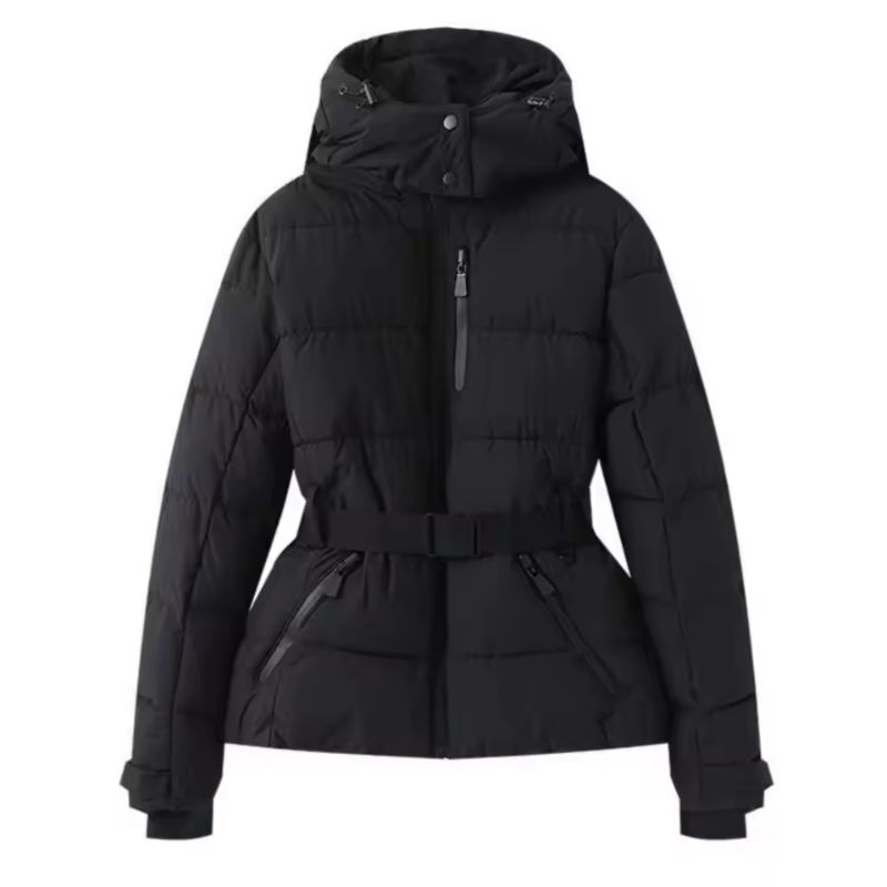Winterjacke Damen mit Kapuze | Dicke Parka mit Gürtel