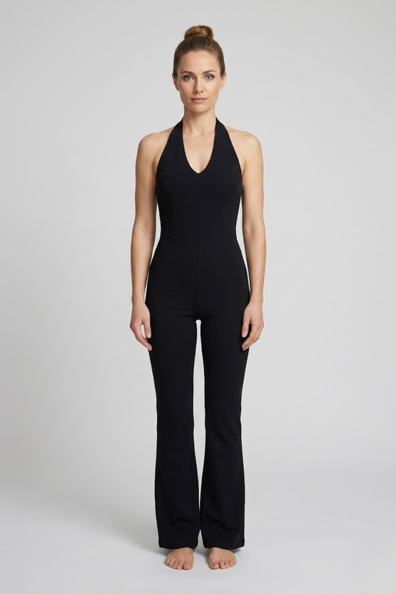 Women's Black Backless Sleeveless Jumpsuit Flared Wide Leg One-Piece Outfit