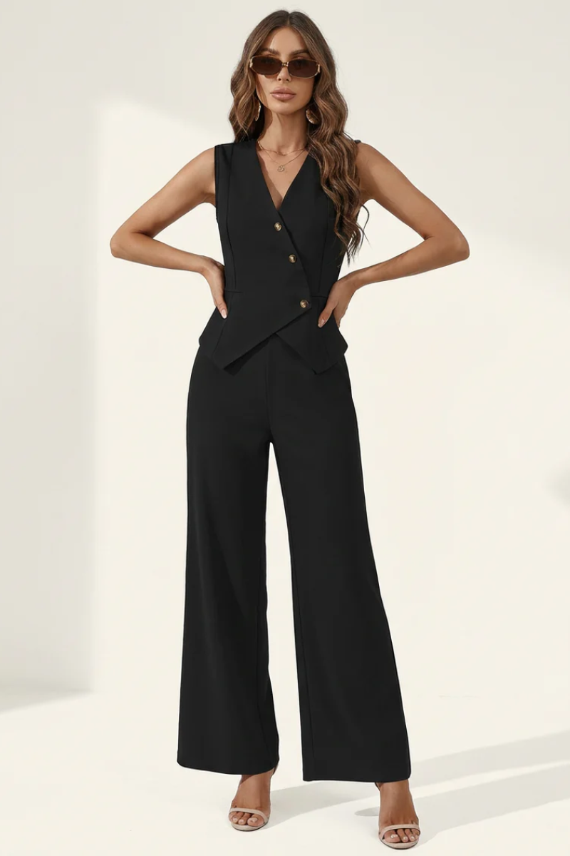 Women's Deep V Neck Wide Leg Jumpsuit Regular Fit Casual One-Piece Outfit