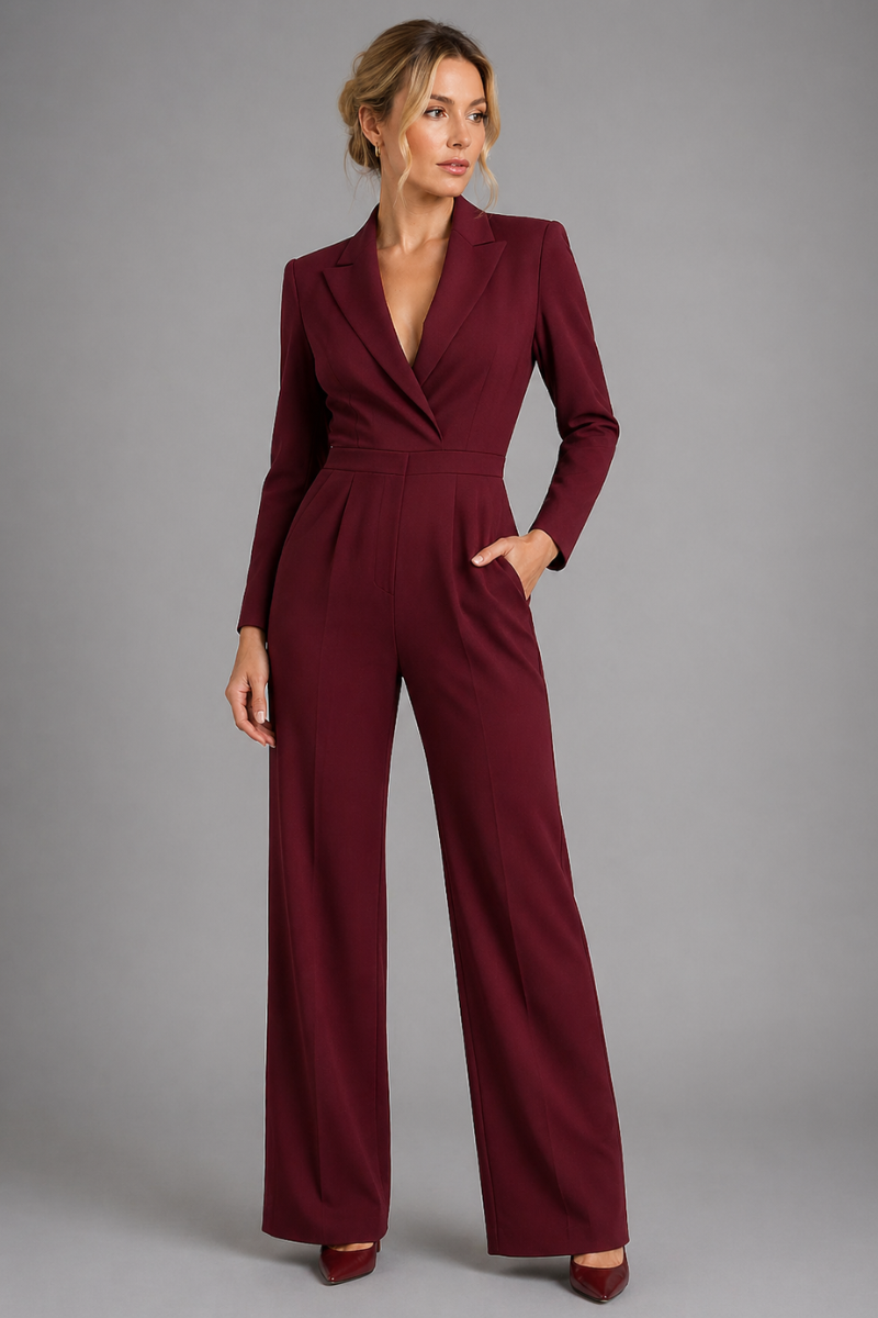 Women's Deep V Neck Wide Leg Jumpsuit Regular Fit Casual One-Piece Outfit