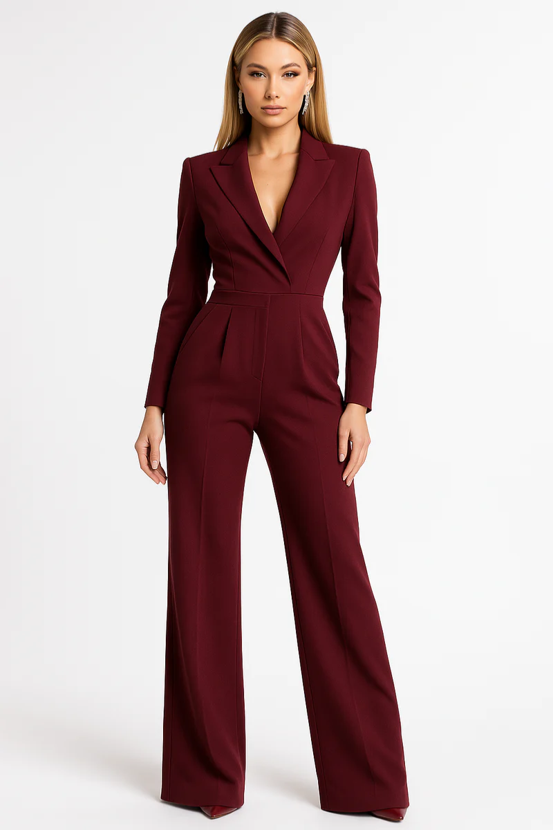 Women's Deep V Neck Wide Leg Jumpsuit Regular Fit Casual One-Piece Outfit