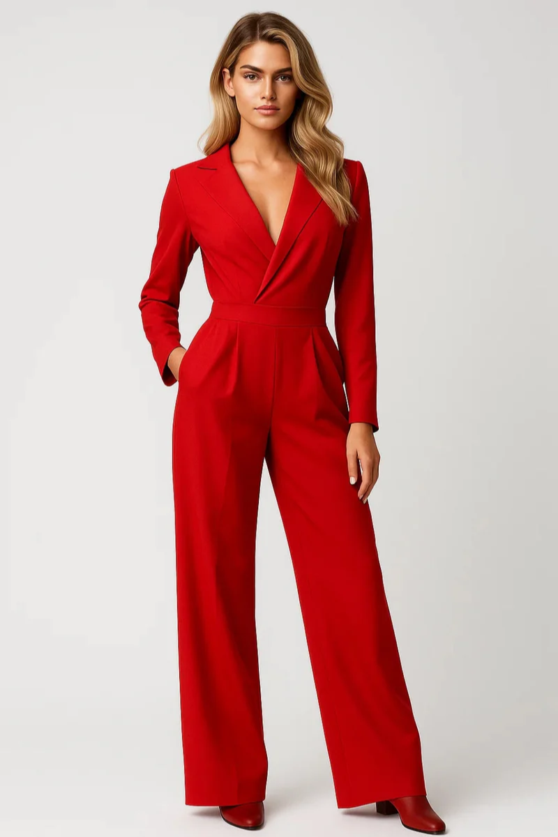Women's Fitted V Neck Wide Leg Jumpsuit Summer Evening One-Piece Outfit