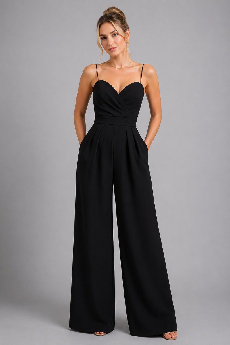 Women's Sleeveless V Neck High Waist Jumpsuit Wide Leg One-Piece Outfit