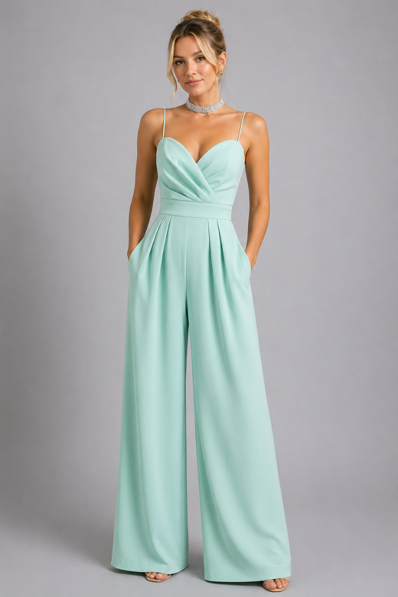 Women's Sleeveless V Neck High Waist Jumpsuit Wide Leg One-Piece Outfit