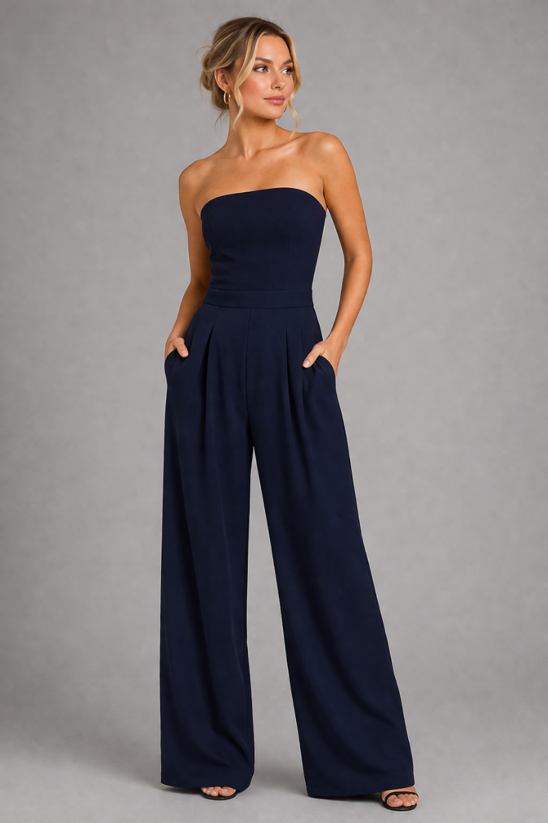 Women's Strapless Corset Style Wide Leg Jumpsuit Elegant Evening One-Piece Outfit