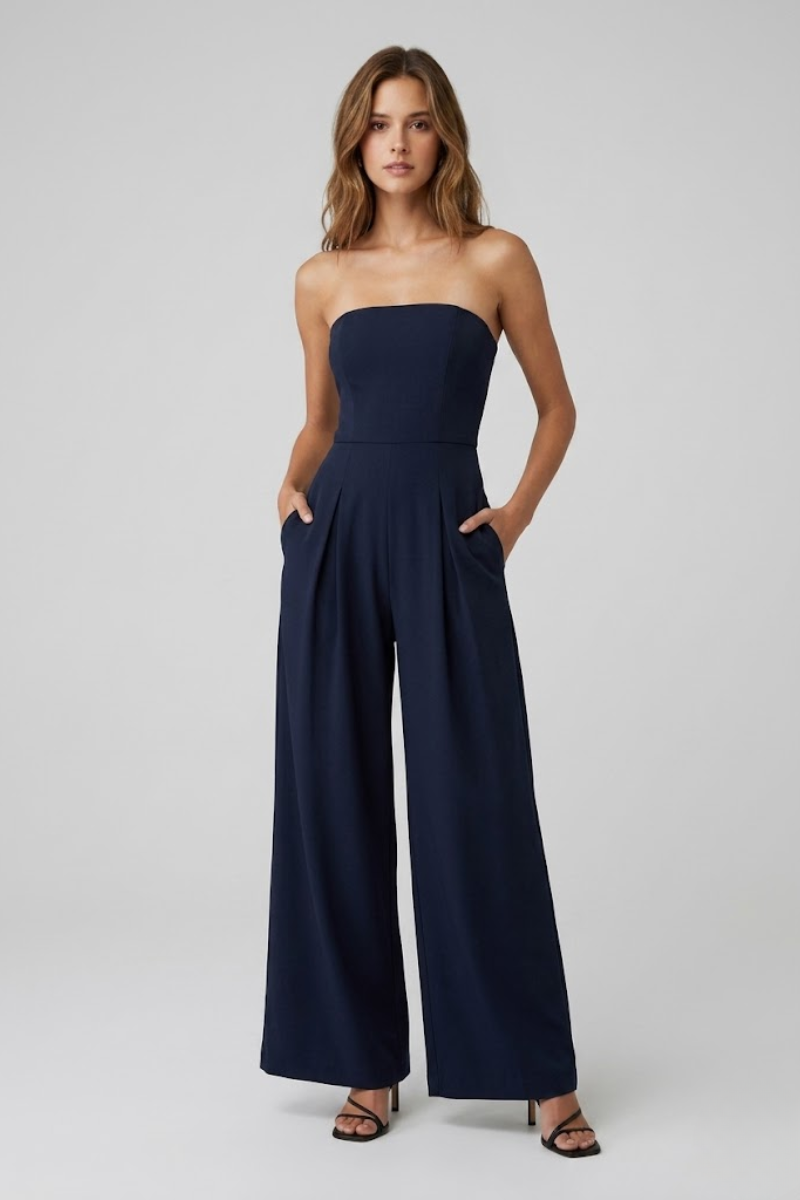 Women's Strapless Corset Style Wide Leg Jumpsuit Elegant Evening One-Piece Outfit