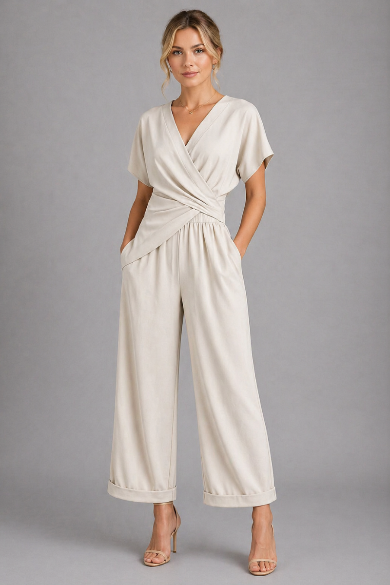 Women's V Neck Short Sleeve Regular Fit Jumpsuit Casual Summer One-Piece Outfit