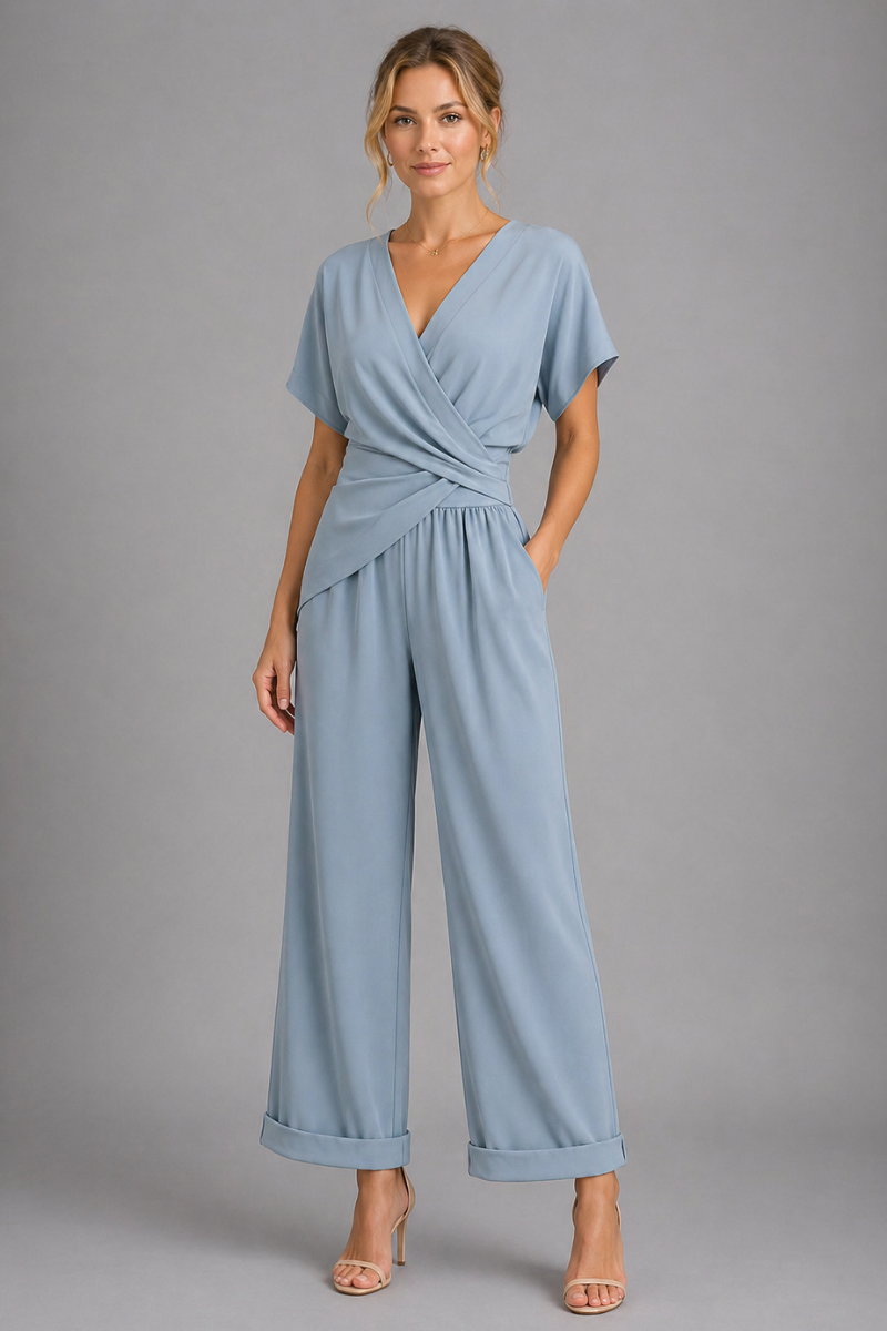 Women's V Neck Short Sleeve Regular Fit Jumpsuit Casual Summer One-Piece Outfit